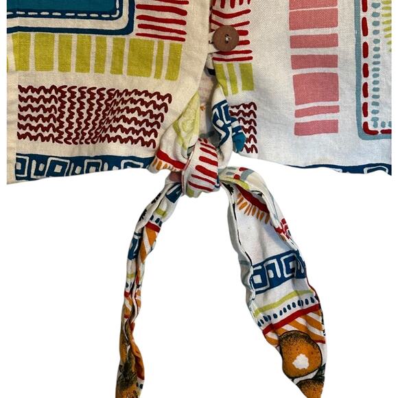 J. Joie Graphic Fruit Print Top Womens XL White Colorful Linen V-Neck Tie Hem - Picture 4 of 8